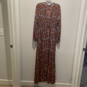 Aakaa Long Sleeve Dress in Brown and Blue